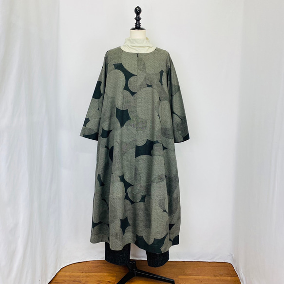 handmadeワンピース長袖YUWA花柄freeグリーン