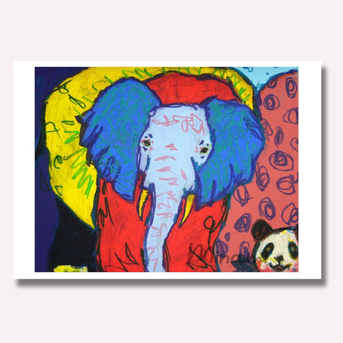 アフリカアート　ゾウ【画家 サイン入り】 アフリカアートゾウ【画家 サイン入り】