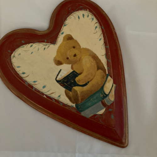 ハンドメイド✳︎トールペイント ハート クマ飾りプレート イラスト