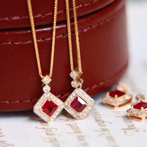 ♡豪華 k18 ダイヤモンド ルビー ネックレス♡