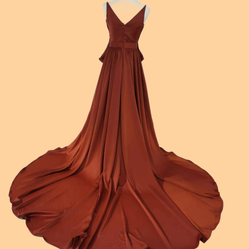 人気上昇！ パーティードレス キャミソール テラコッタ色 滑らか V  