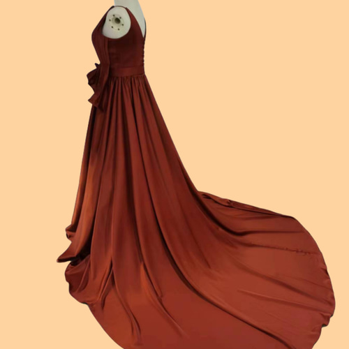 人気上昇！ パーティードレス キャミソール テラコッタ色 滑らか V  