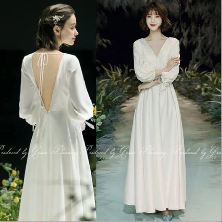 ウェディングドレス 長袖 結婚式 前撮り 二次会 花嫁ドレス オープンバック ワンピース シンプル gcd_5001 4,615円