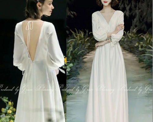 ウェディングドレス オープンバック ウェディングドレス 長袖 結婚式 前撮り 二次会 花嫁ドレス