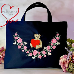 【期間限定】Valentinishテディベア×花|レッスンバッグ|名入れ|刺繍|女の子|男の子|お受験|私立|お道具 12枚目の画像