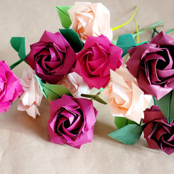 【折り紙】バラ 10本セット 赤紫×薄ピンク ギフト 花束 2枚目の画像