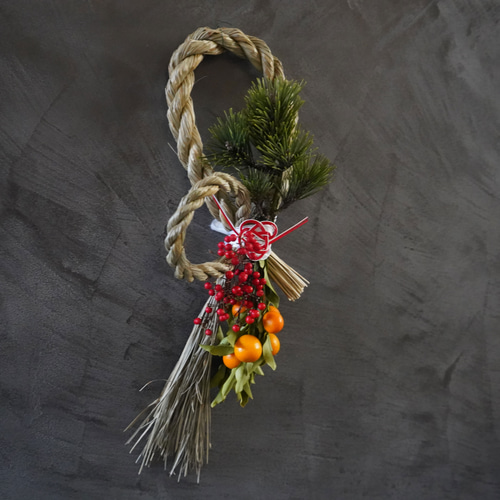 お正月2024】 生花 しめ飾り 稲わら・松・南天・金柑 お正月飾り