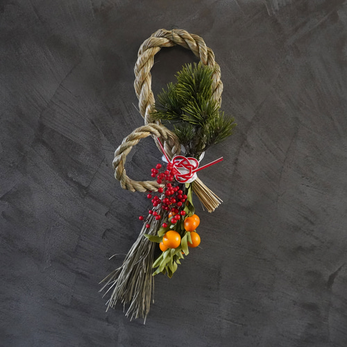お正月2024】 生花 しめ飾り 稲わら・松・南天・金柑 お正月飾り