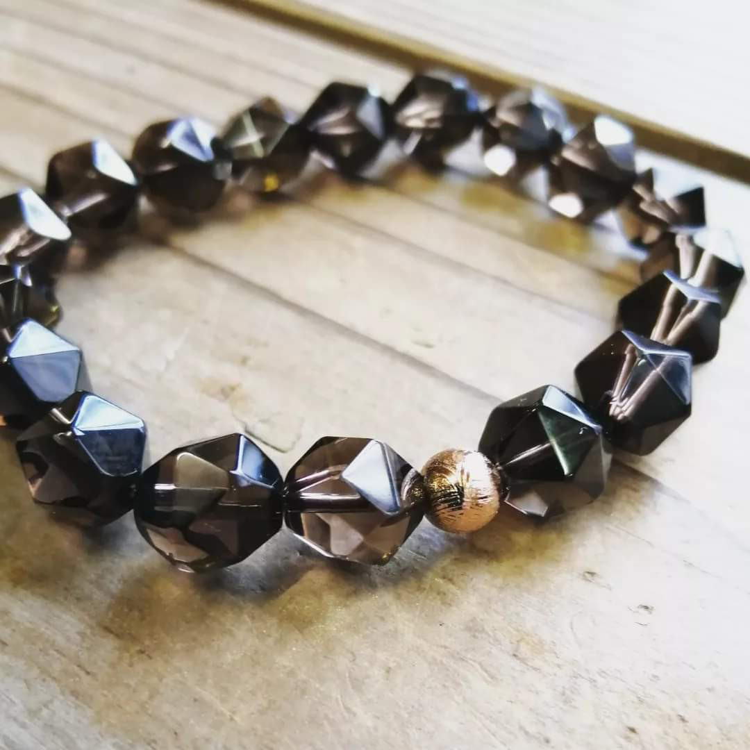 ◆◆スモーキークォーツ＆ピンクゴールドギベオンのブレスレット 9300円(送料無料)⁡ ⁡スモーキークォーツ10mm