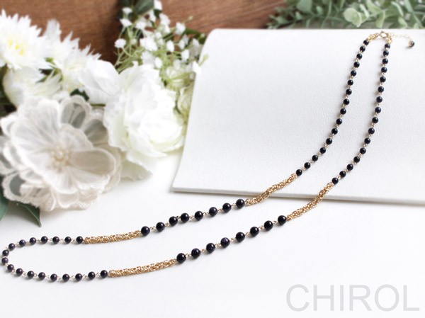【送料無料】ブルーゴールドストーンの チェーン ネックレス/ 14kgf