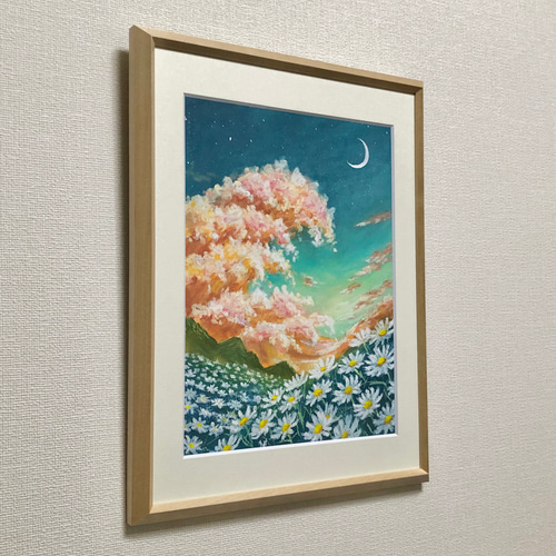 原画】 花の嵐 風景画 空の絵 原画 花の絵 壁掛け 額装 絵画