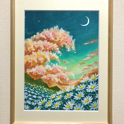 【花の嵐】　風景画　空の絵　原画　花の絵　壁掛け　額装 2枚目の画像