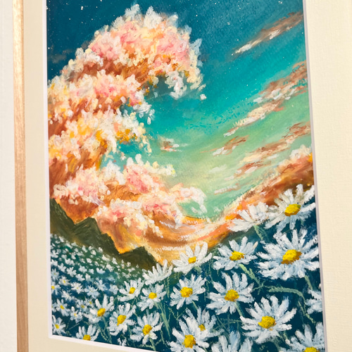 原画】 花の嵐 風景画 空の絵 原画 花の絵 壁掛け 額装 絵画 ゆめの