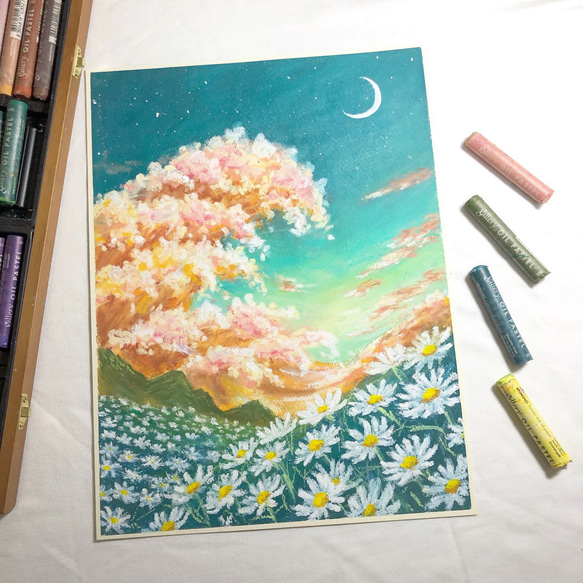 原画】 花の嵐 風景画 空の絵 原画 花の絵 壁掛け 額装 絵画