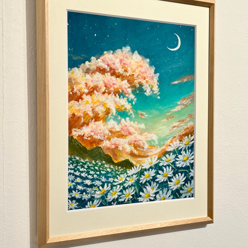 原画】 花の嵐 風景画 空の絵 原画 花の絵 壁掛け 額装 絵画 ゆめの