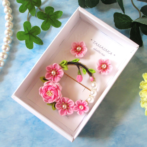 桜のリングブローチと耳飾りのセット＊つまみ細工＊ ブローチ TAMASAKA 