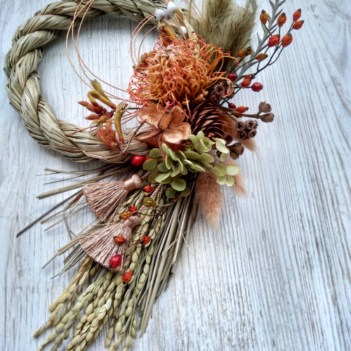 自然素材 しめ縄飾り 稲穂 ドライ 和風 ナチュラル 正月飾り