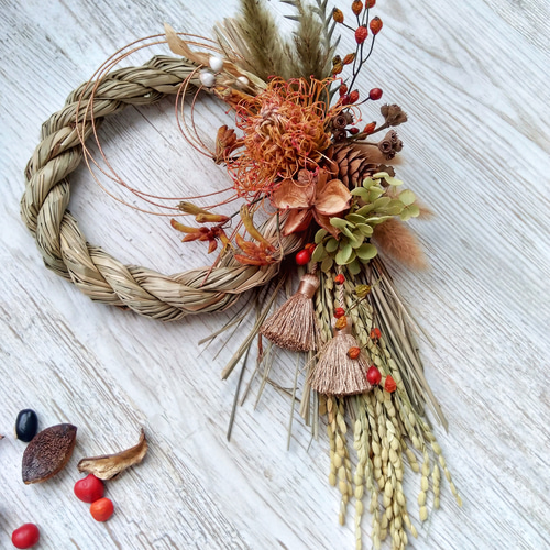 自然素材 しめ縄飾り 稲穂 ドライ 和風 ナチュラル 正月飾り