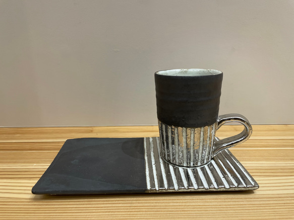 白金綾法文咖啡杯&amp;碟&lt;黑色霧面&gt;cafecup&amp;souser 第1張的照片
