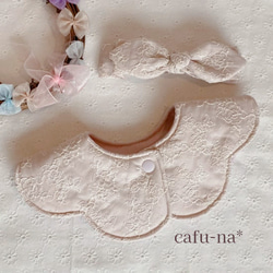 [再販]★花びらスタイ&ヘアバンドのセット　バラの刺繍　スモークピンク 5枚目の画像