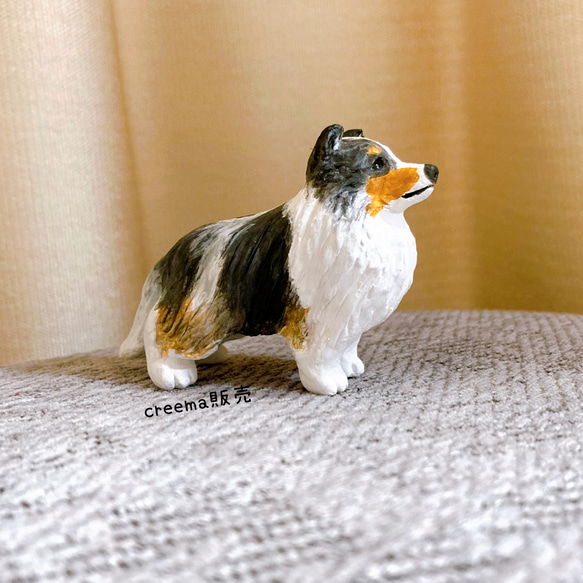 シェルティ　ブルーマール　立ち姿　犬　ミニチュア　フィギュア　置物　オブジェ 3枚目の画像