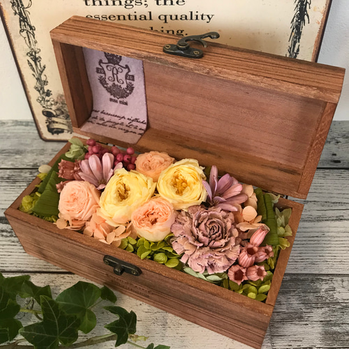 ウッドボックス アンティーク調 イエローココットローズ 母の日ギフト