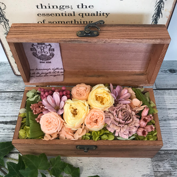 ウッドボックス アンティーク調 イエローココットローズ 母の日