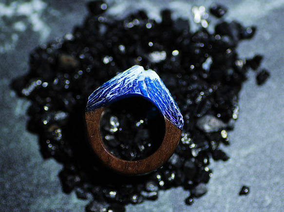 [免運費] 富士～藍天～木樹脂戒指 第2張的照片