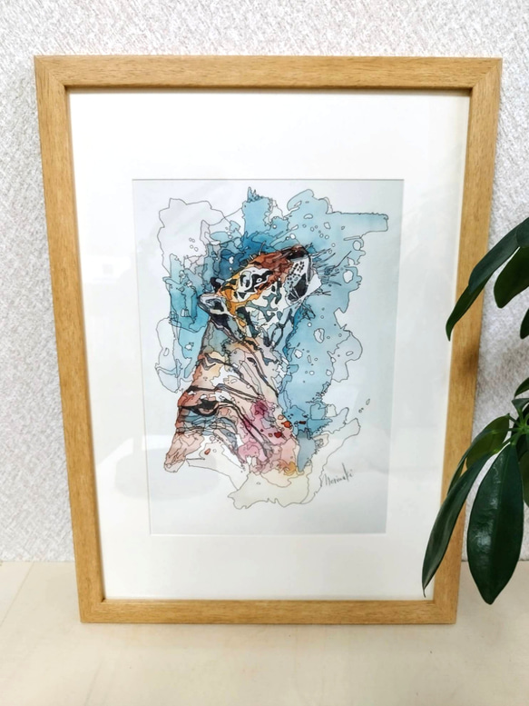 【雪降る日のトラ】ペン画/水彩画/水彩/アート/動物/絵/虎/トラ 3枚目の画像