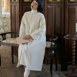 奶油白色 復古少女新中式軟fufu棉服 圓領寬鬆廓形中長款棉衣外套 第3張的照片