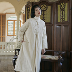 奶油白色 復古少女新中式軟fufu棉服 圓領寬鬆廓形中長款棉衣外套 第12張的照片