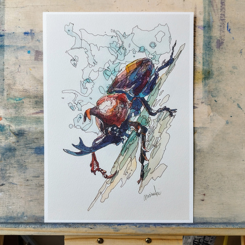 憧れ ペン画/水彩画/水彩/アート/動物/絵/カブト虫/カブトムシ フォトフレーム