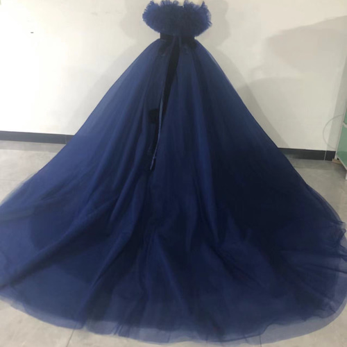 大好評中！ネイビー カラードレス 取り外しオフショルダー トレーン  