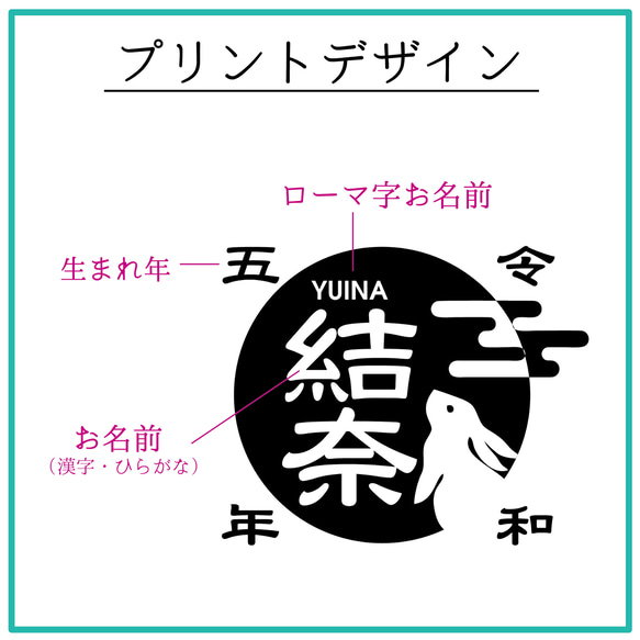 お名前入りコットンポーチ・うさぎ　 3枚目の画像