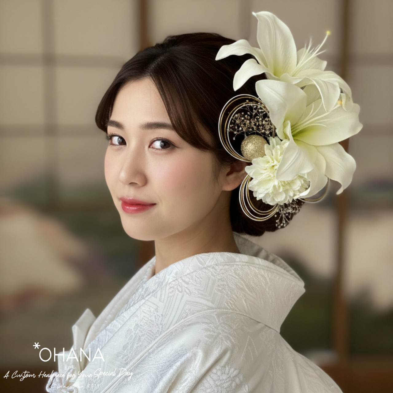 【凜として、美しく】大輪百合と水引の髪飾りセット 卒業式 袴 振袖 成人式 結婚式 20cm超の圧倒的存在感 OHANA