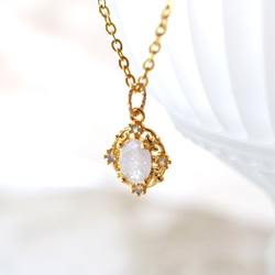 【限定数のみ】氷のような　クラック水晶　オーバル　透かしフィルグリー　316Lステンレスネックレス40cm 7枚目の画像