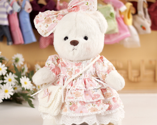 ひつじのぬいぐるみ　リバティワンピース　テディベア ダッフィー シェリーメイ ぬいぐるみ用 コスチューム 洋服 服