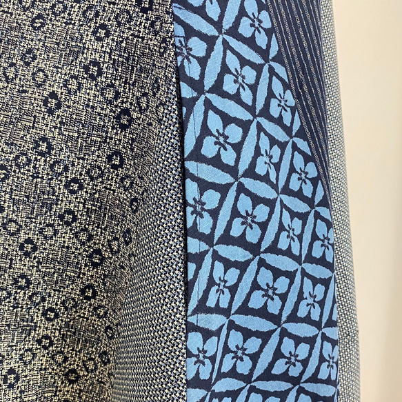 【安曇野染絣】着物柄 コクーンワンピース 大島紬風 紺 綿100 天然素材 ゆったり 重ね着 膝下丈 和風 ミセス 