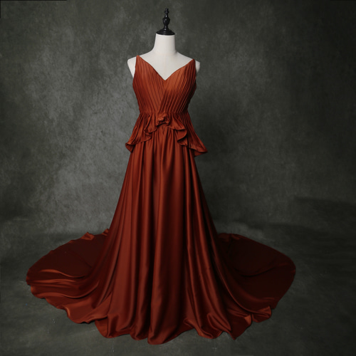 送料無料！とろみシフォンサテン製ドレス テラコッタパーティー