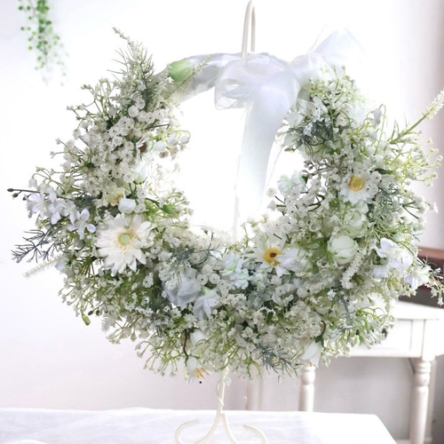 幸せかすみ草 リースブーケ ウェディングブーケ ブートニアセット