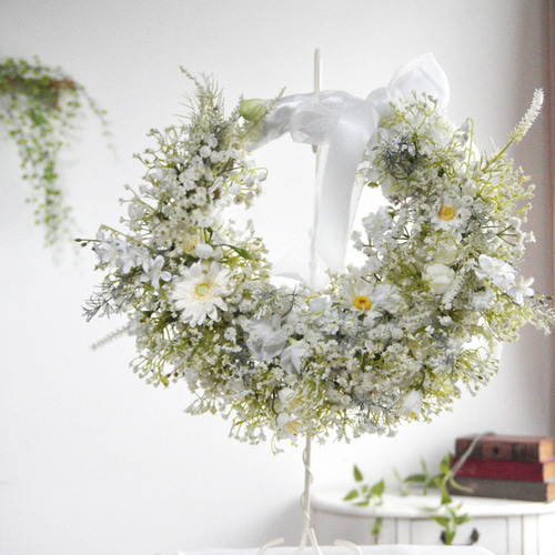 リースブーケとブートニアのセット 幸せかすみ草 リースブーケ ウェディングブーケ ブートニアセット