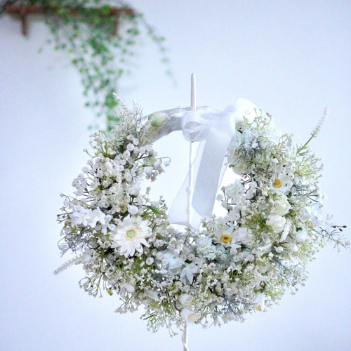 幸せかすみ草 リースブーケ ウェディングブーケ ブートニアセット