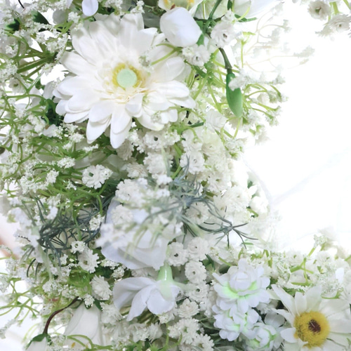 幸せかすみ草 リースブーケ ウェディングブーケ ブートニアセット