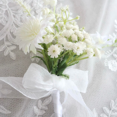 幸せかすみ草 リースブーケ ウェディングブーケ ブートニアセット