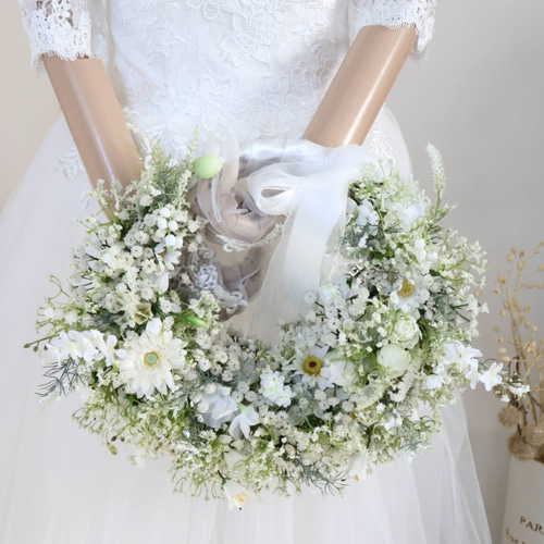 幸せかすみ草 リースブーケ ウェディングブーケ ブートニアセット