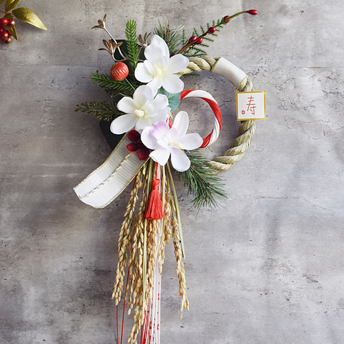 高貴な胡蝶蘭が春をよぶ-赤玉】 無農薬の国産稲穂 正月飾り しめ縄