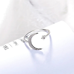 Moon & Star CZ Diamond free ring SV925 5枚目の画像