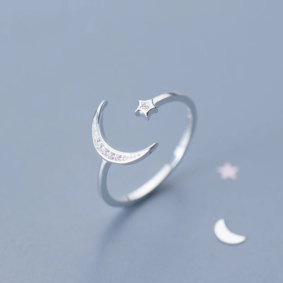 Moon & Star CZ Diamond free ring SV925 1枚目の画像