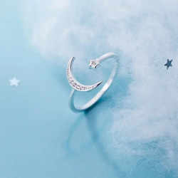 Moon & Star CZ Diamond free ring SV925 11枚目の画像