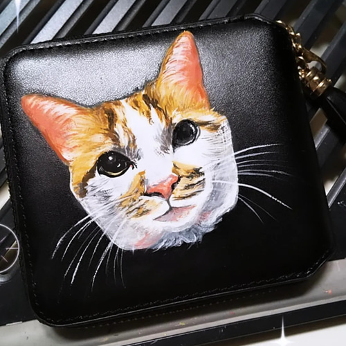 【ハンドメイド】オーダー赤い魚仕様　猫のバイカーズウォレット　財布 ハンドメイド】オーダー赤い魚仕様 猫のバイカーズウォレット